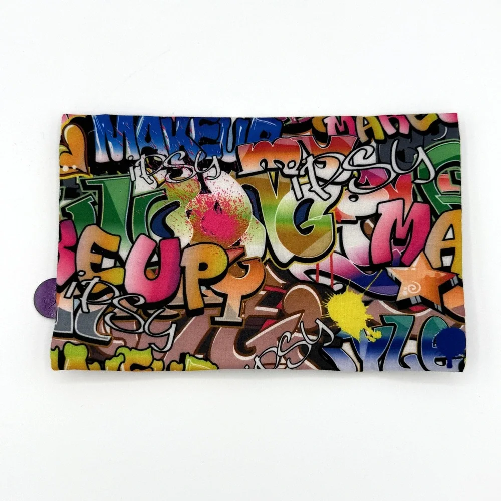 Ipsy Graffiti Print Makeup Bag Cosmetic Pouch Purple Zipper Street Art Style